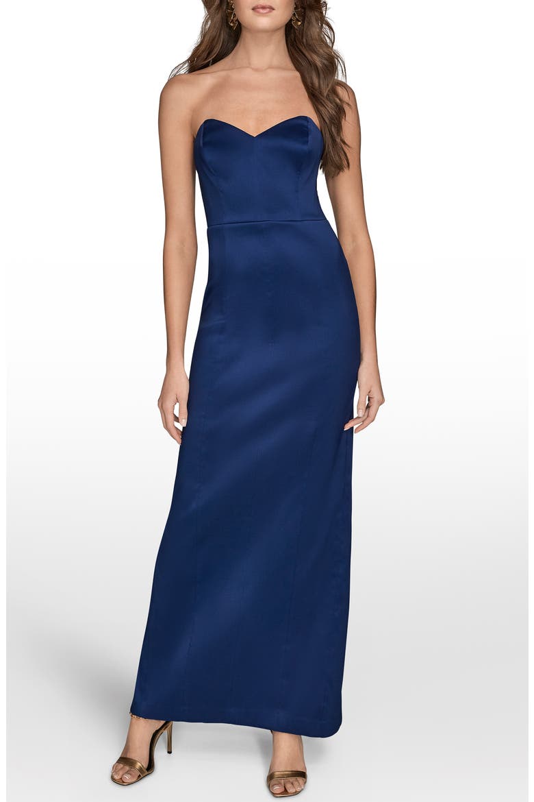 Strapless Satin Gown, Main, color, SAPPHIRE