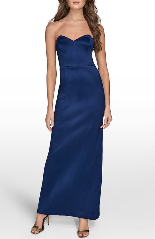 Donna Karan New York Strapless Satin Gown In Blue