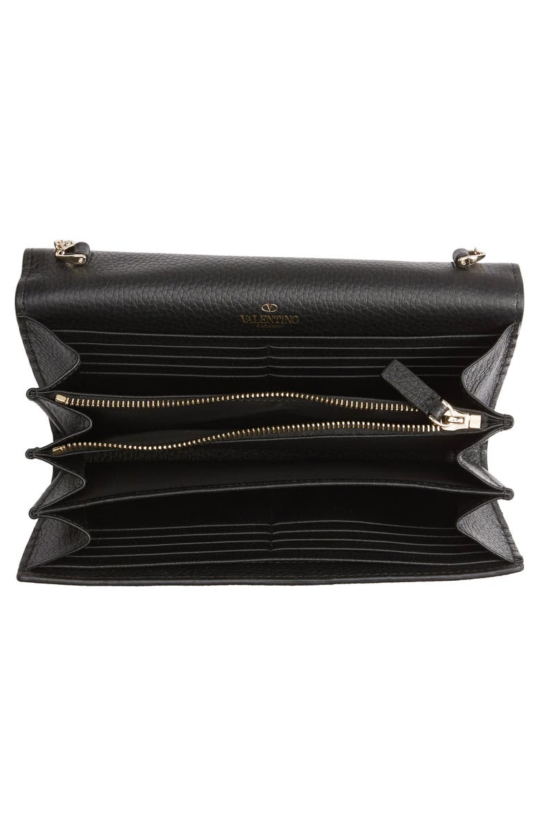 Valentino Garavani Rockstud V-Flap Calfskin Leather Wallet on a Chain, Alternate, color,