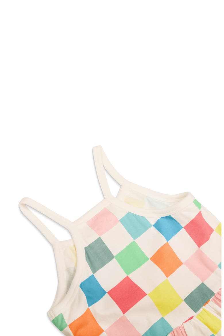 Kids Picnic Dress In Rainbow Patterns, Alternate, color, Ivory Rainbow Check