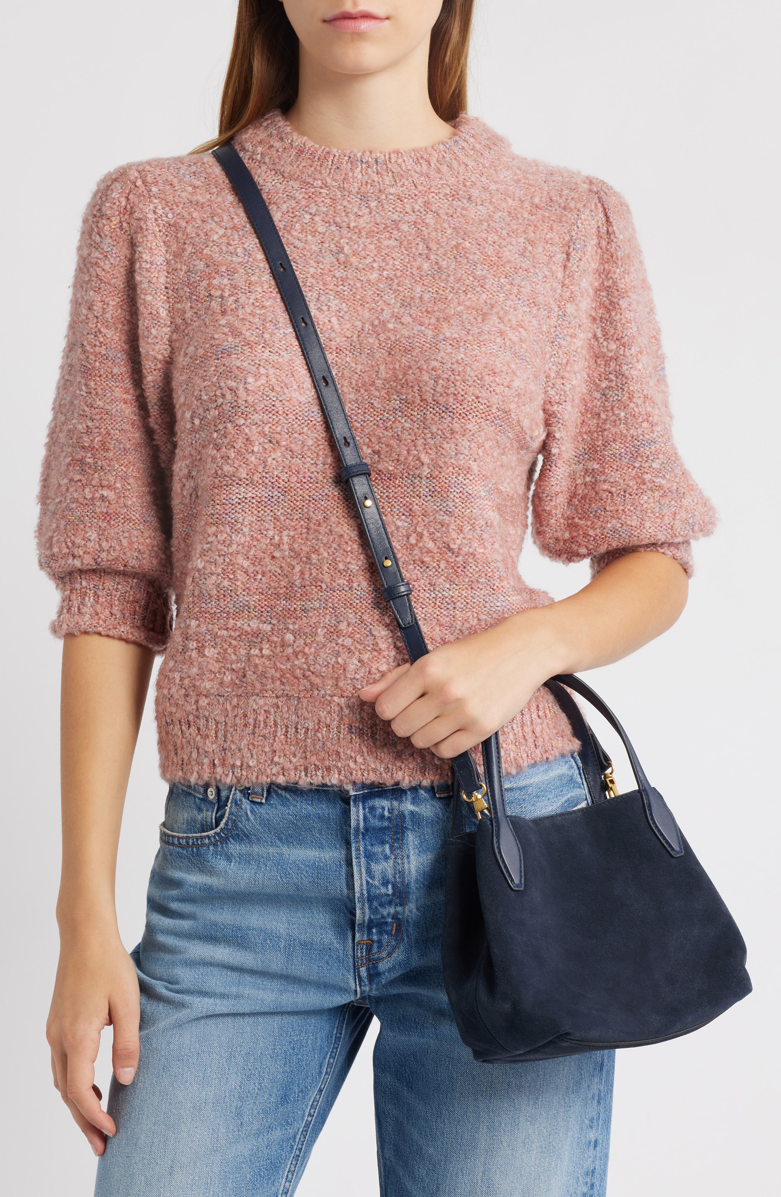 The Mini Suede Shopper Tote (Nordstrom Exclusive), Alternate, color, DEEP INDIGO