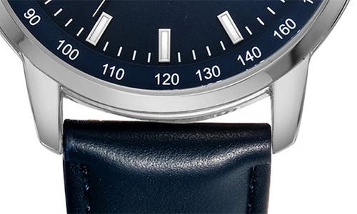Perry Ellis Solar Powered 3-hand Quartz Leather Strap Watch, 41mm