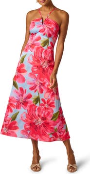 Adrianna Papell Floral Satin Crepe Halter Maxi Dress