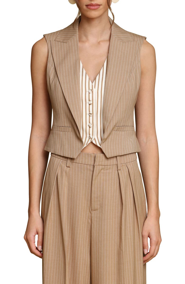 Avec Les Filles Pinstripe Layered Vest, Main, color, Camel Pinstripe