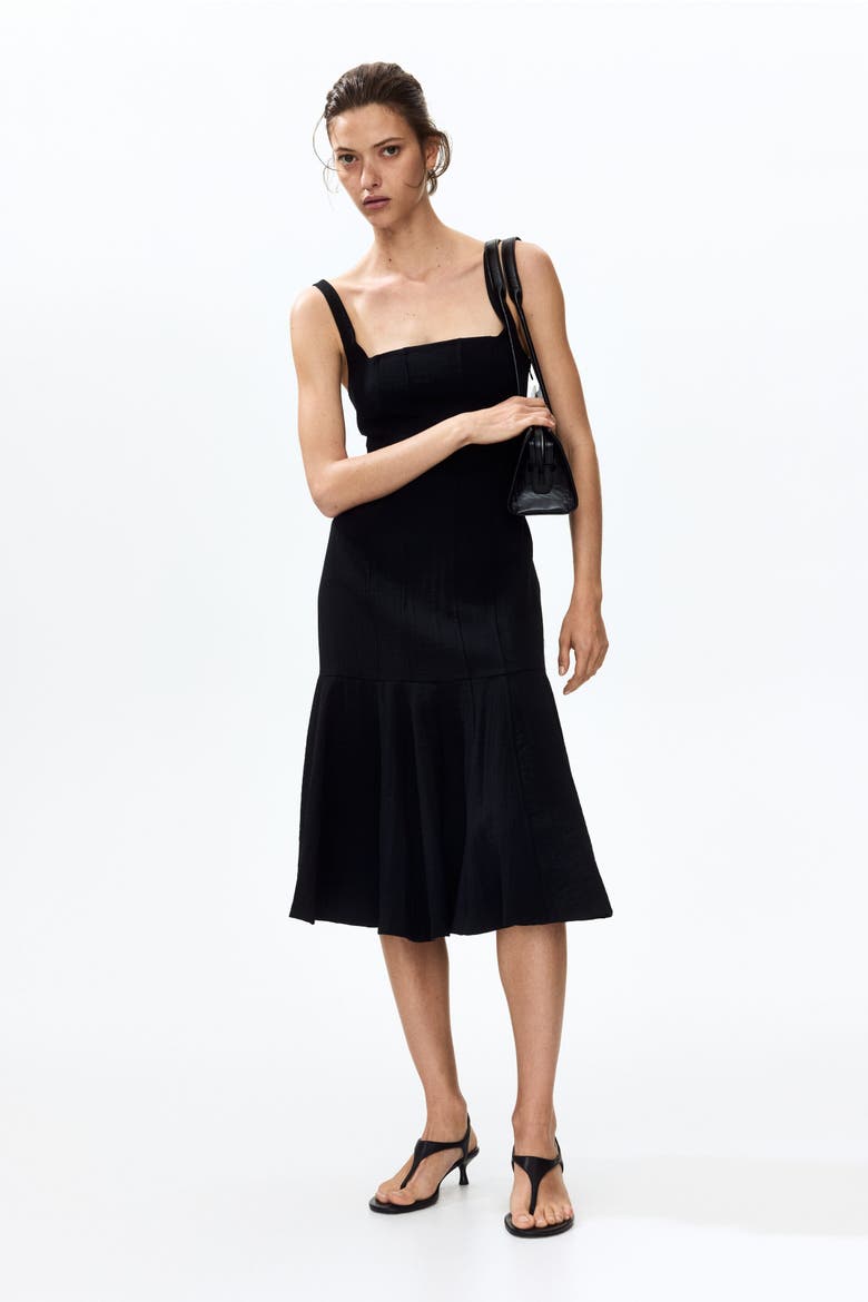 Flared-skirt Midi Dress, Main, color, Black