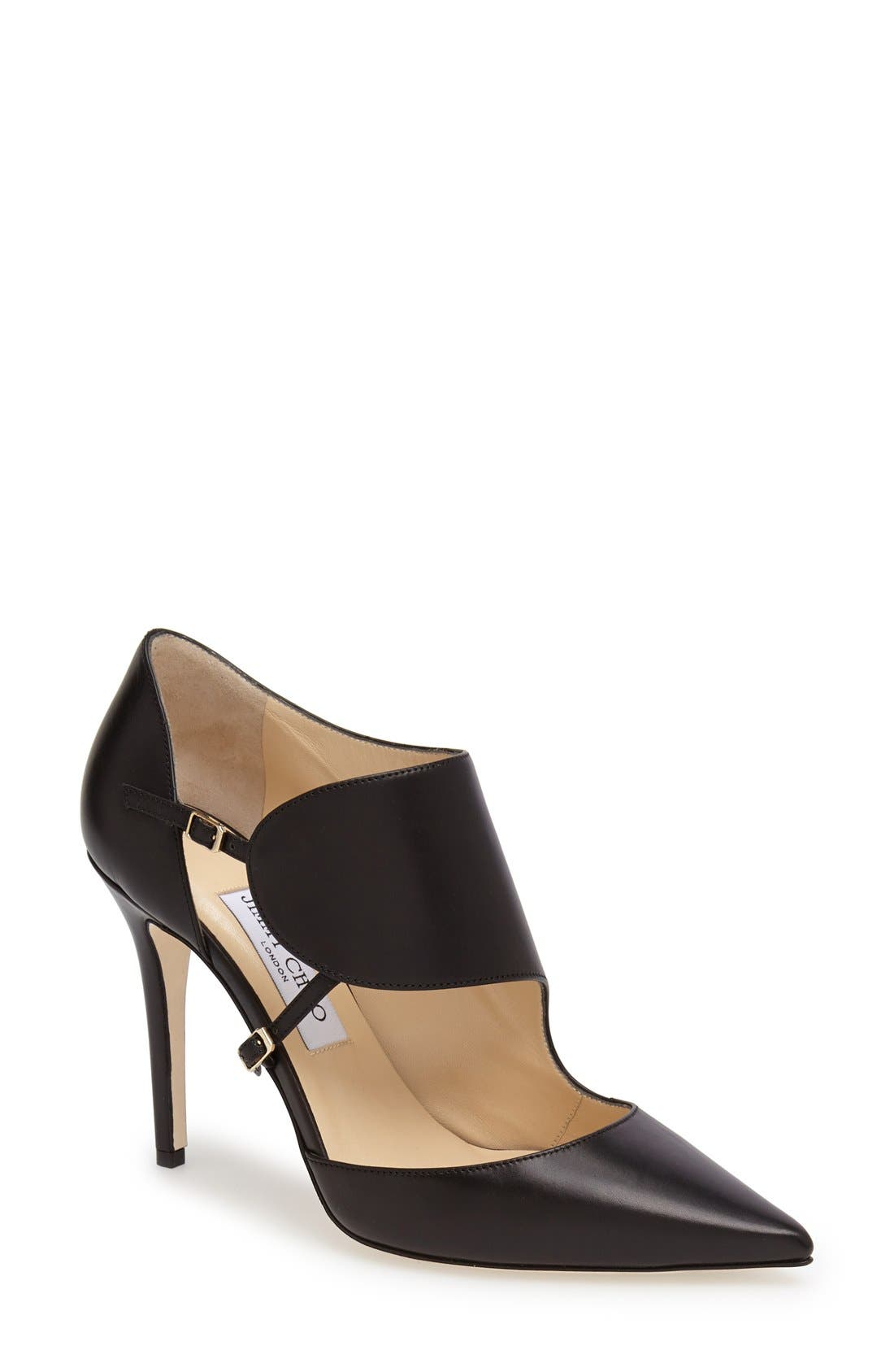 'Heath' Pointy Toe Leather Pump, Main, color, BLACK