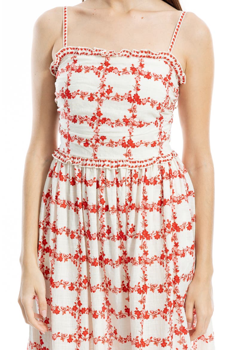 Ruffle Printed Midi Sundress, Alternate, color, WHITE/ RED