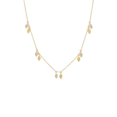 Diamond Pave/Solid Marquise Charm Necklace 14K