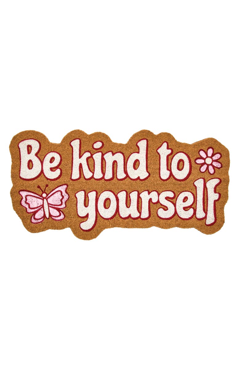 mDesign Be Kind to Yourself Shaped Coir Doormat for Outdoor/Indoor, Natural, Main, color, Natural