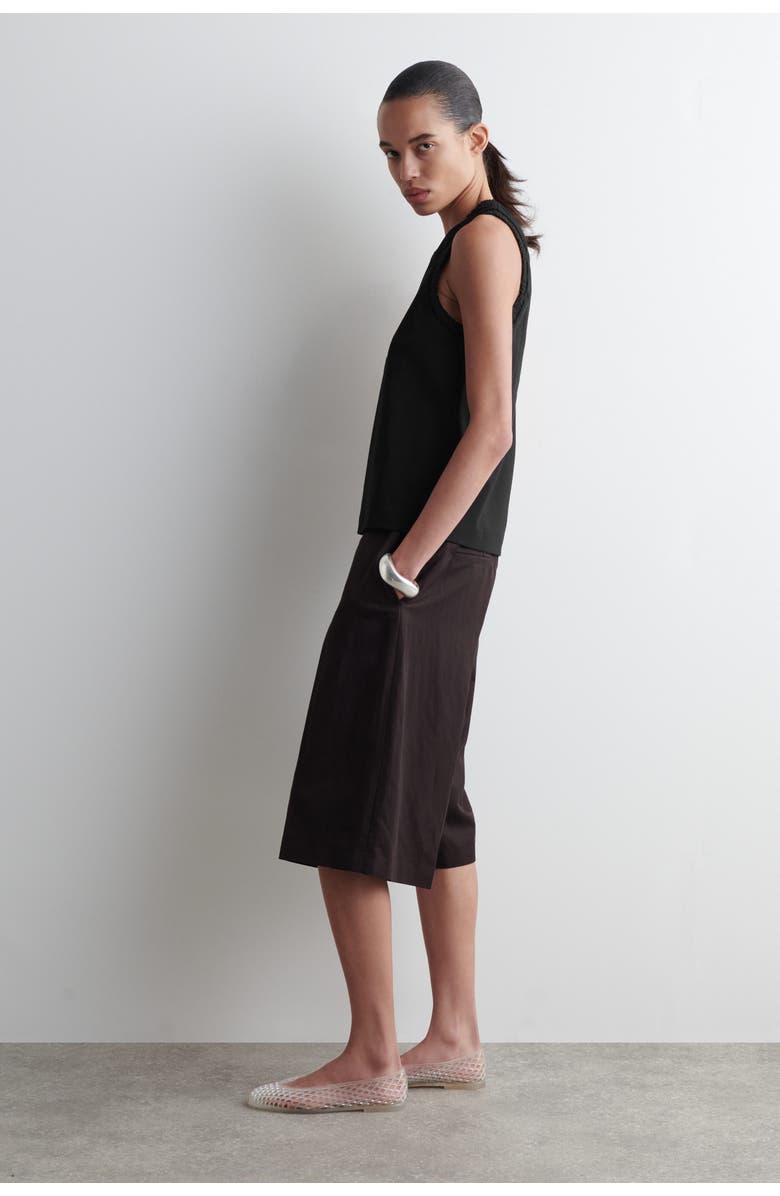 COS Gathered Cotton Tank Top, Alternate, color, Black