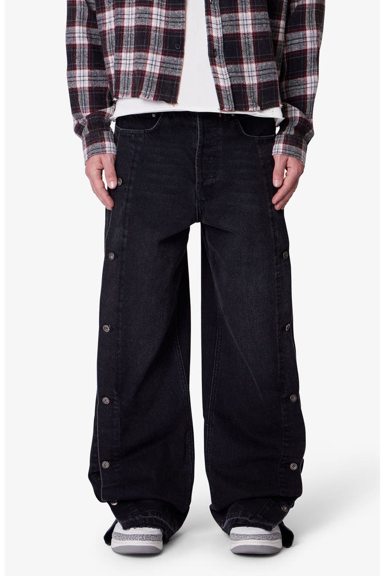 Offset Button Baggy Jeans, Main, color, BLACK
