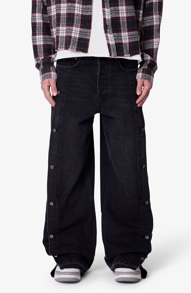 mnml Offset Button Baggy Jeans, Main, color, Black