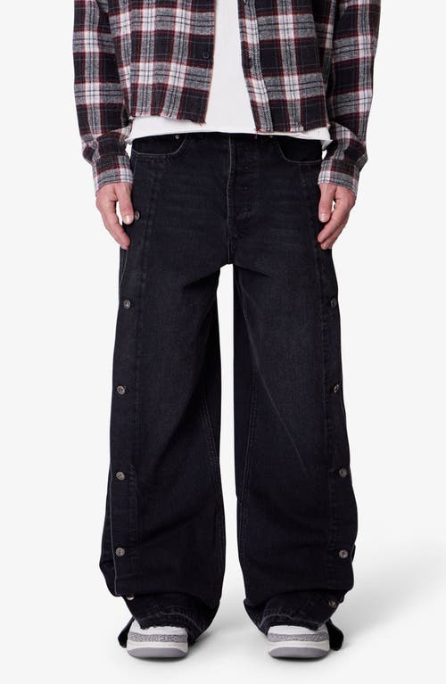 Mnml Offset Button Baggy Jeans In Black