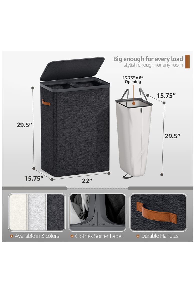 2-Compartment Laundry Hamper, Alternate, color, BLACK