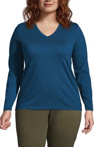 Lands' End Supima Cotton Long Sleeve V-Neck T-Shirt