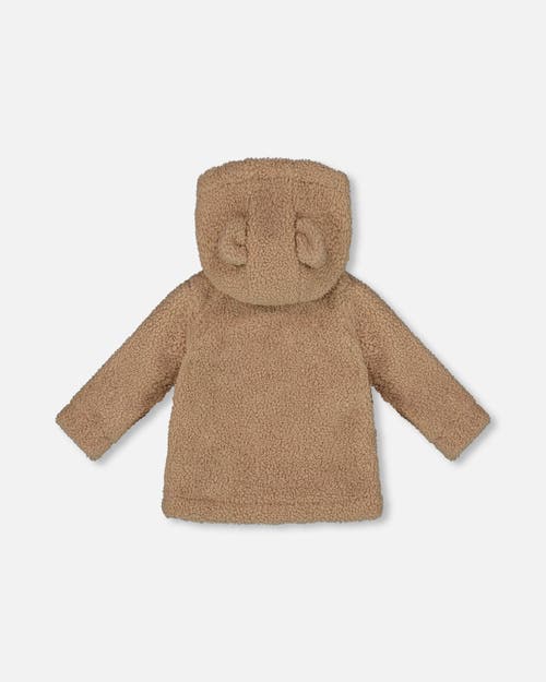 Deux Par Deux Bear Hooded Zip Jacket In Brown