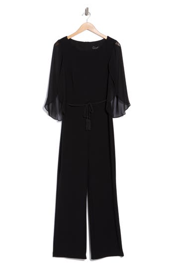 Connected Apparel Cape Sleeve Straight Leg Jumpsuit
