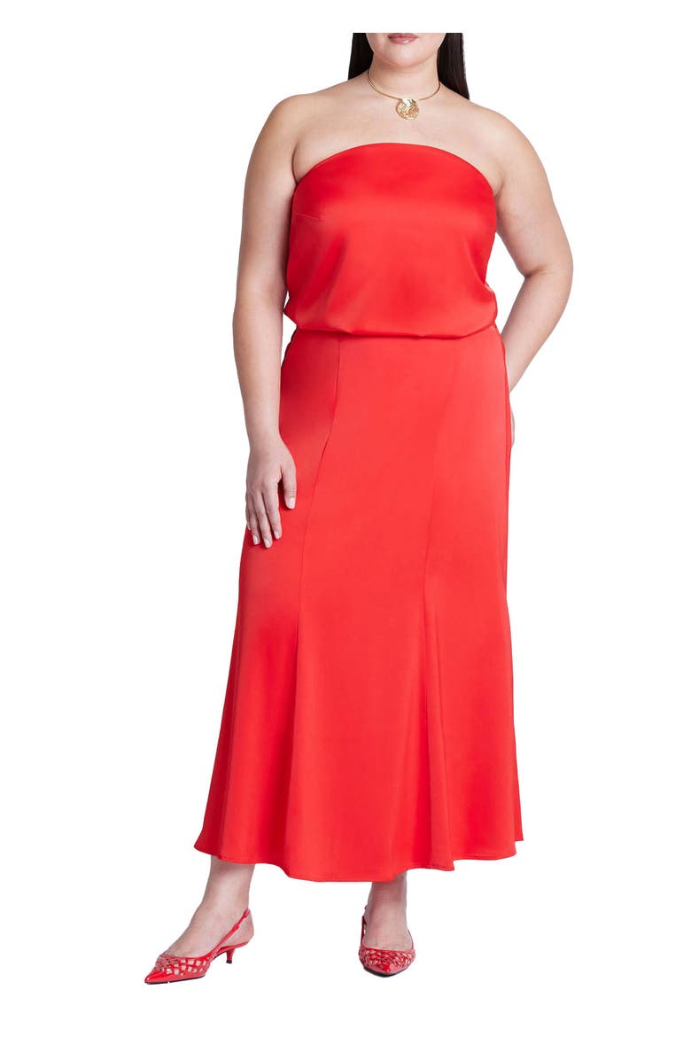 ELOQUII Maxi Satin Skirt, Main, color, Adrenaline Red