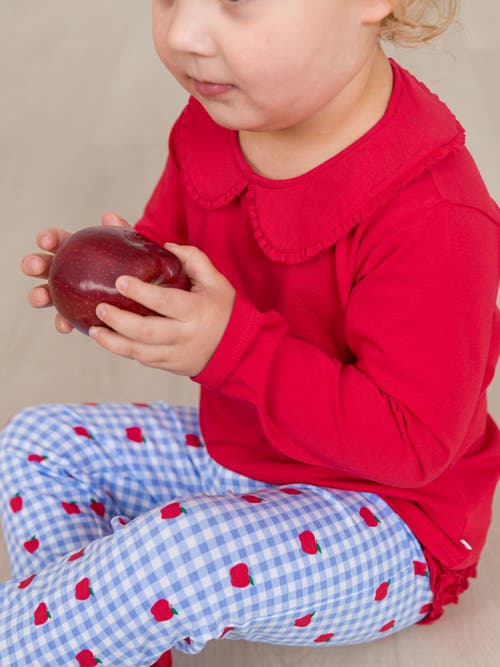 Rufflebutts Knit Long Sleeve Ruffle Peter Pan Tee In Red