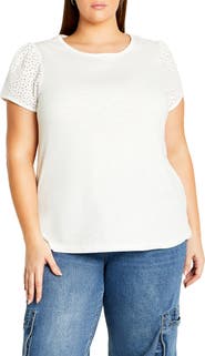 City Chic Linny Eyelet Puff Sleeve Cotton Top