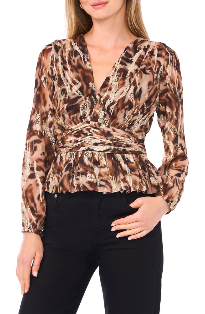 Parker Long Sleeve Waist Cinch Top, Main, color, Cashew