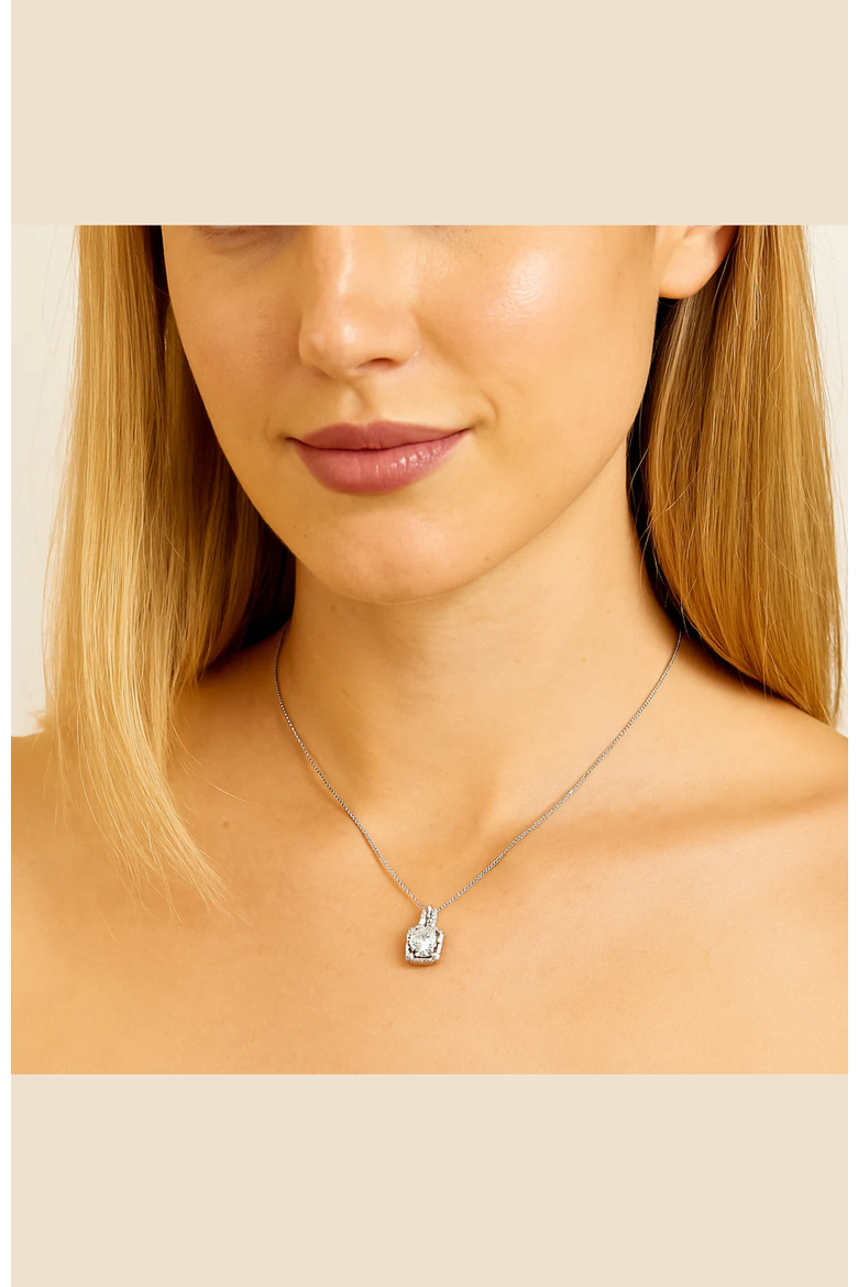 Two Carat Halo Cubic Zirconia Pendant Necklace, Alternate, color, Silver