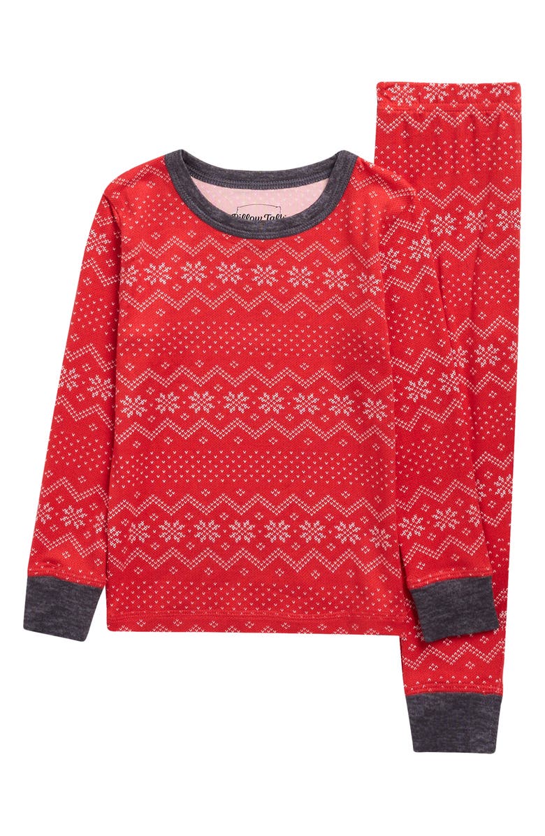 Pillow Talk Matching Family Fair Isle Footed Pajamas, Main, color, Red- White Snowflake Fair Isle