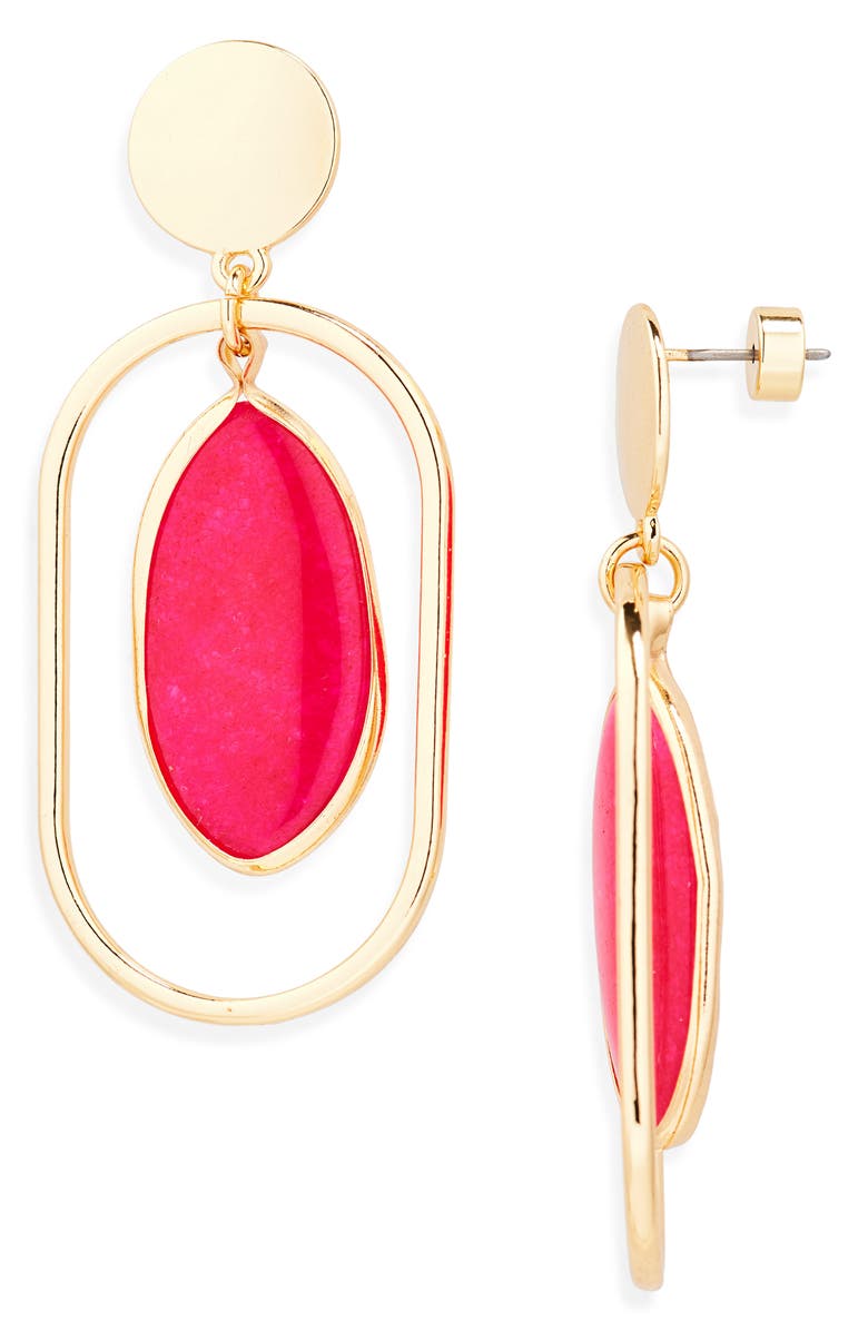 Nordstrom Framed Semiprecious Stone Oval Drop Earrings, Main, color, Fuchsia- Gold