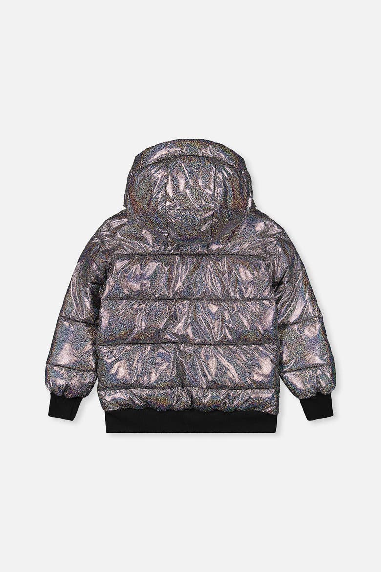 Glitter Fleece Lined Removable Faux Fur Winter Puffy Jacket, Alternate, color, Black Glitter