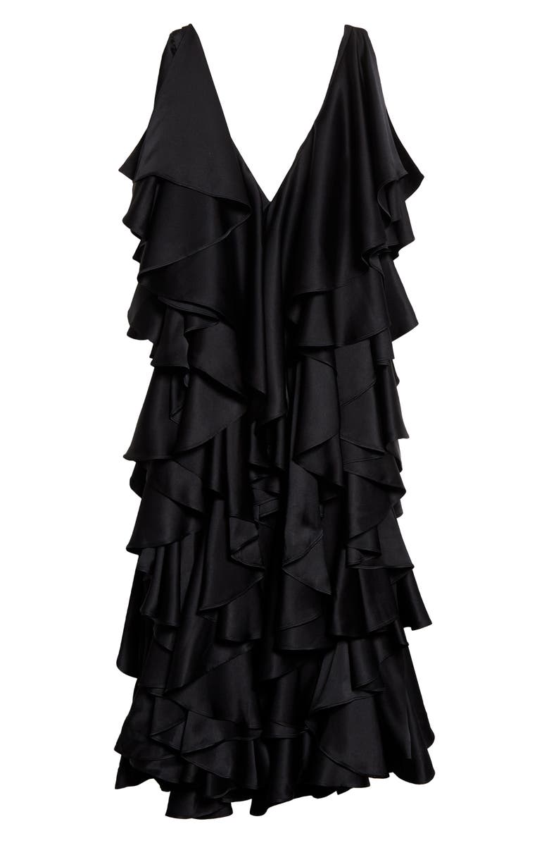 Interior Jane Plunge Neck Ruffle Silk Satin Gown, Alternate, color, 