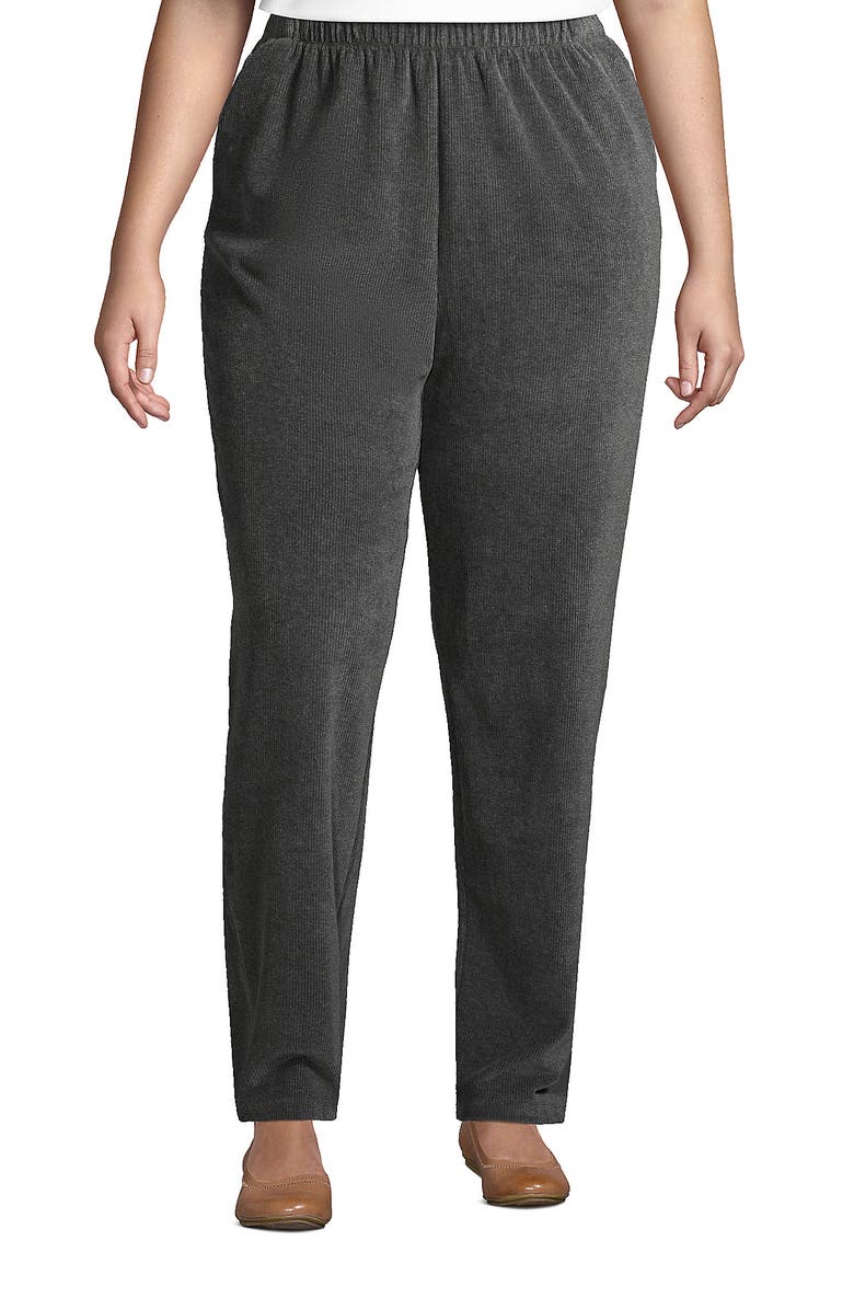 Lands' End Sport Knit High Rise Corduroy Pants, Alternate, color, Charcoal Heather