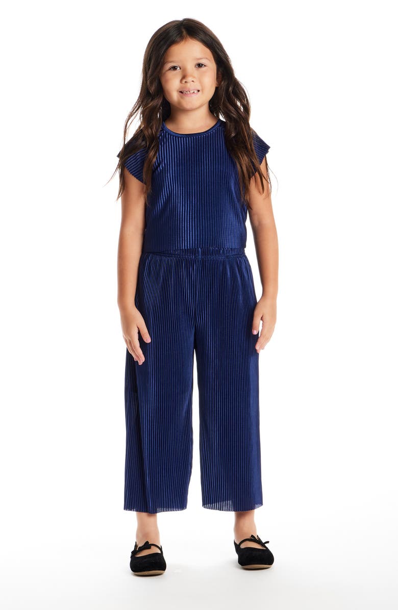 Andy & Evan Kids' Plissé T-Shirt & Wide Leg Pants Set, Alternate, color, Navy