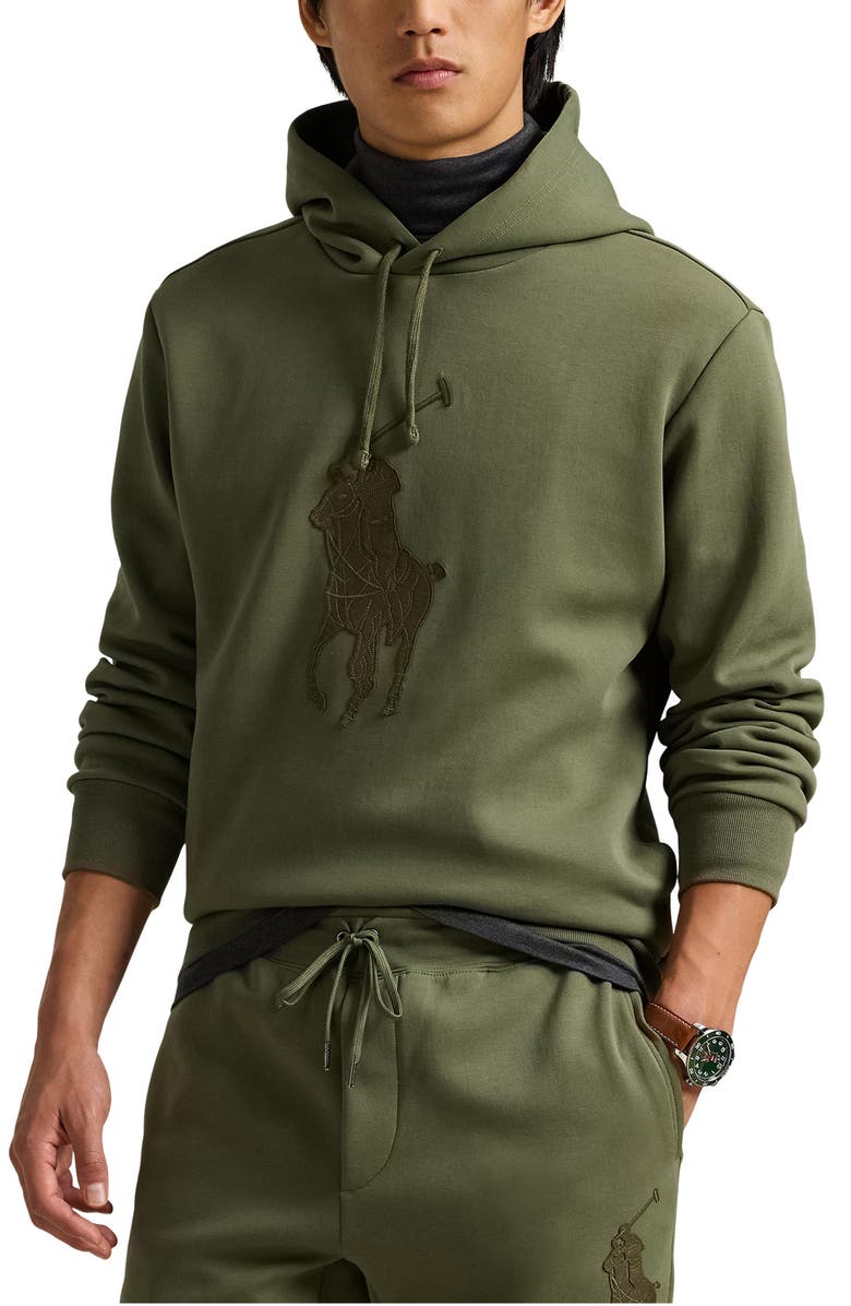 Polo Ralph Lauren Double Knit Cotton Blend Pullover Hoodie, Main, color, Thermal Green