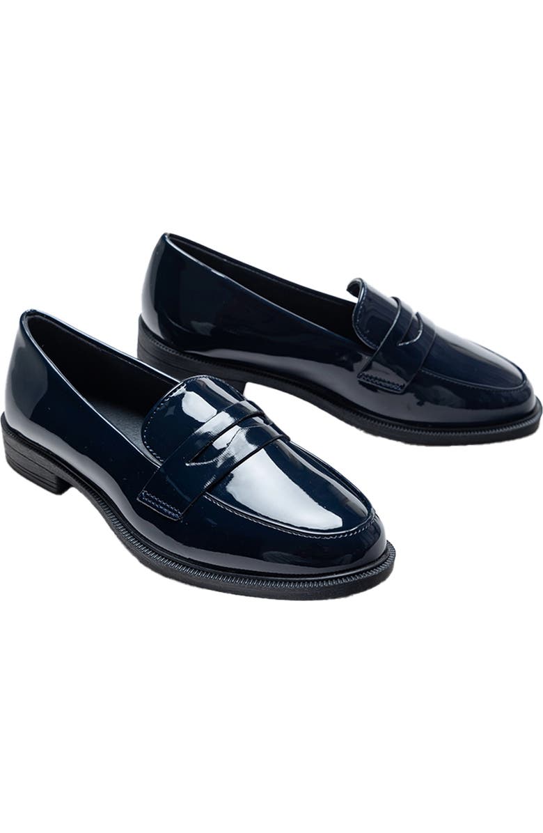 MOUSTACHE Patent Penny Loafers, Main, color, Navy