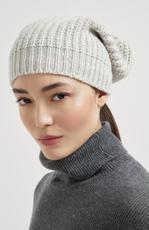 Brunello Cucinelli Cashmere And Silk Beanie In Pearl Grey