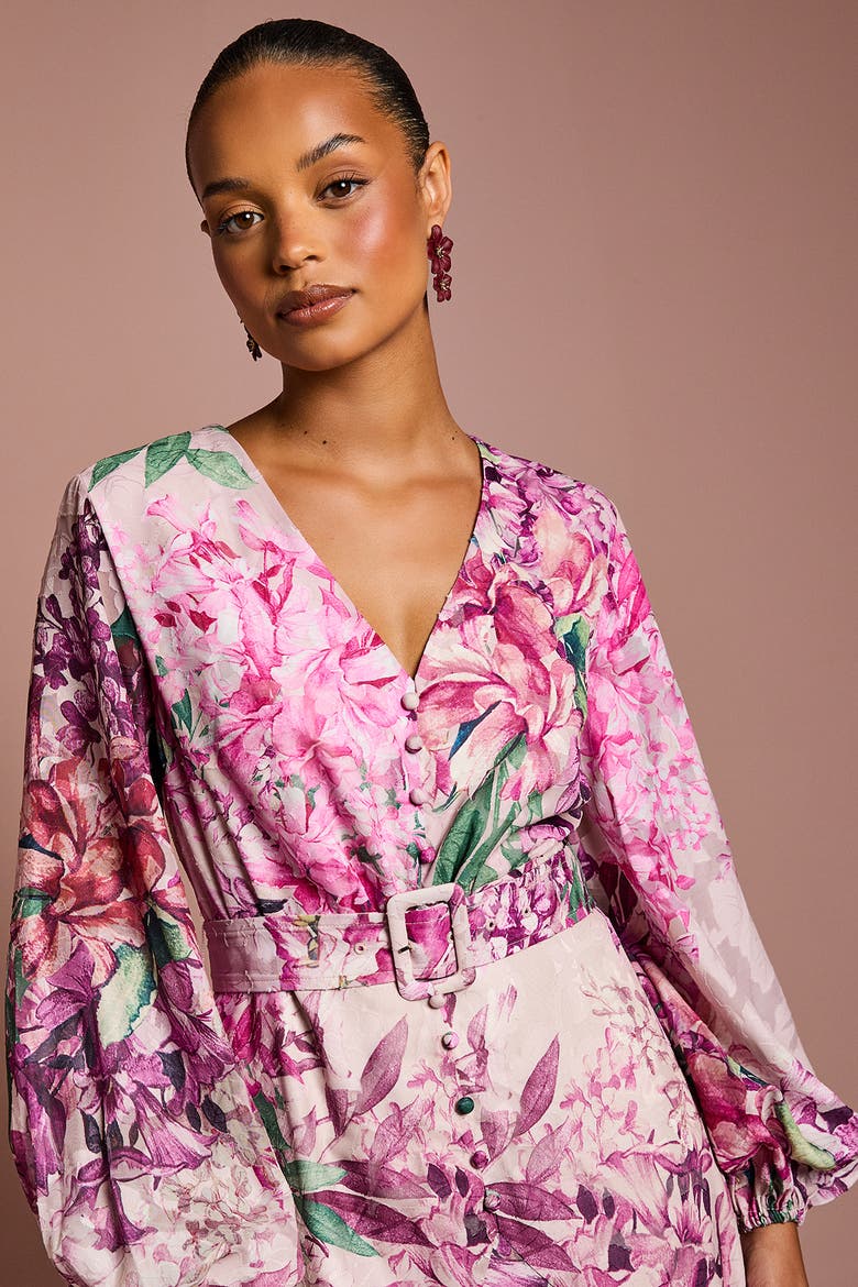 Petite Long Sleeve Chiffon Midaxi Dress, Alternate, color, Pink