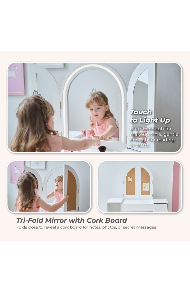 Teamson Kids Deluxe Glow Wooden Vanity Table & Stool Set, Alternate, color, White