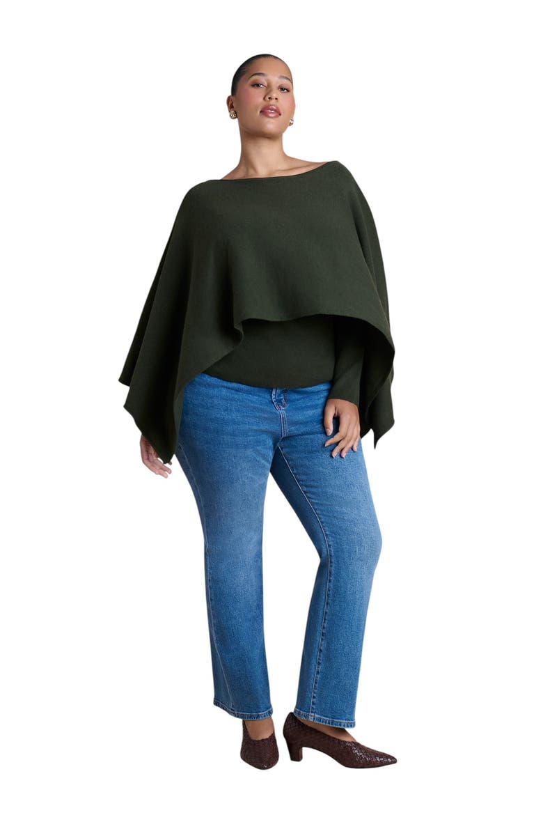 Layered Cape Sweater, Alternate, color, DARK FOREST GREEN