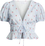 All in Favor Gingham Strawberry Tie Front Crop Top