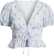 All in Favor Gingham Strawberry Tie Front Crop Top