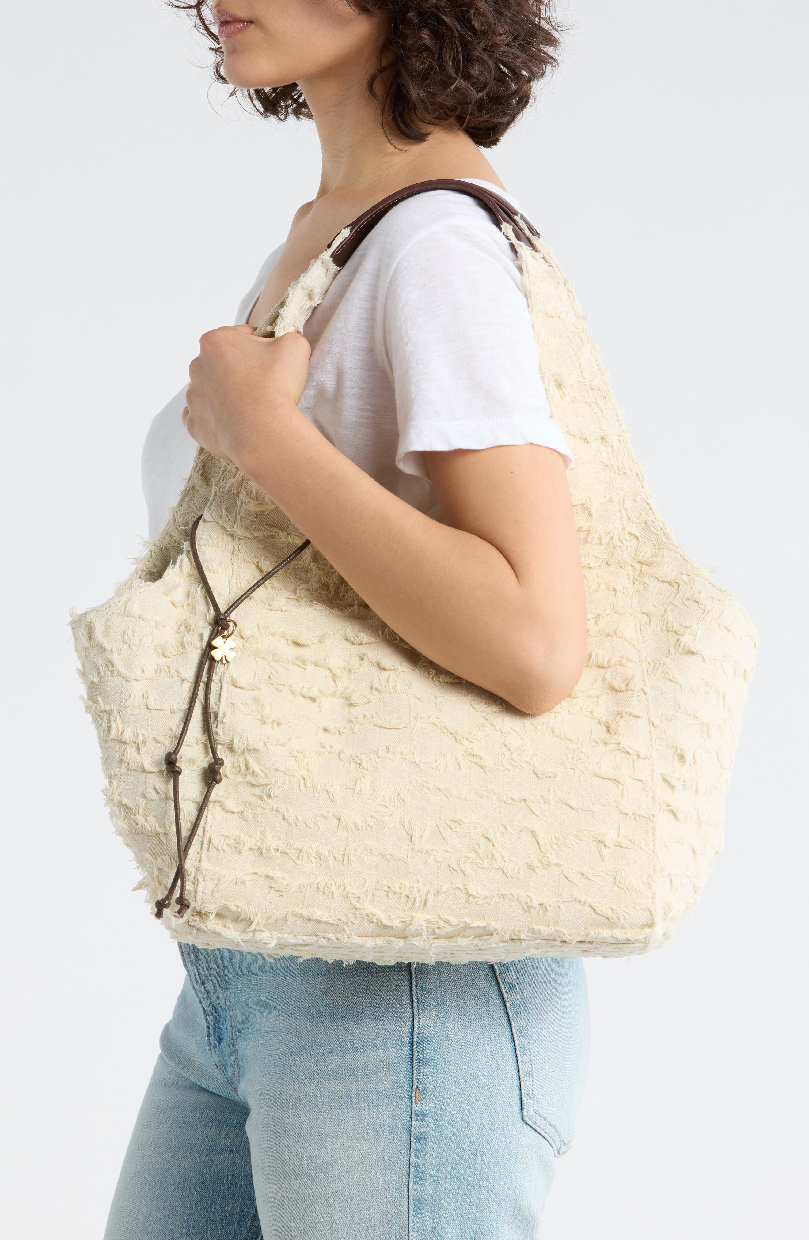 Lucky Brand Pria Canvas Tote Bag, Alternate, color, Natural Checkered Denim