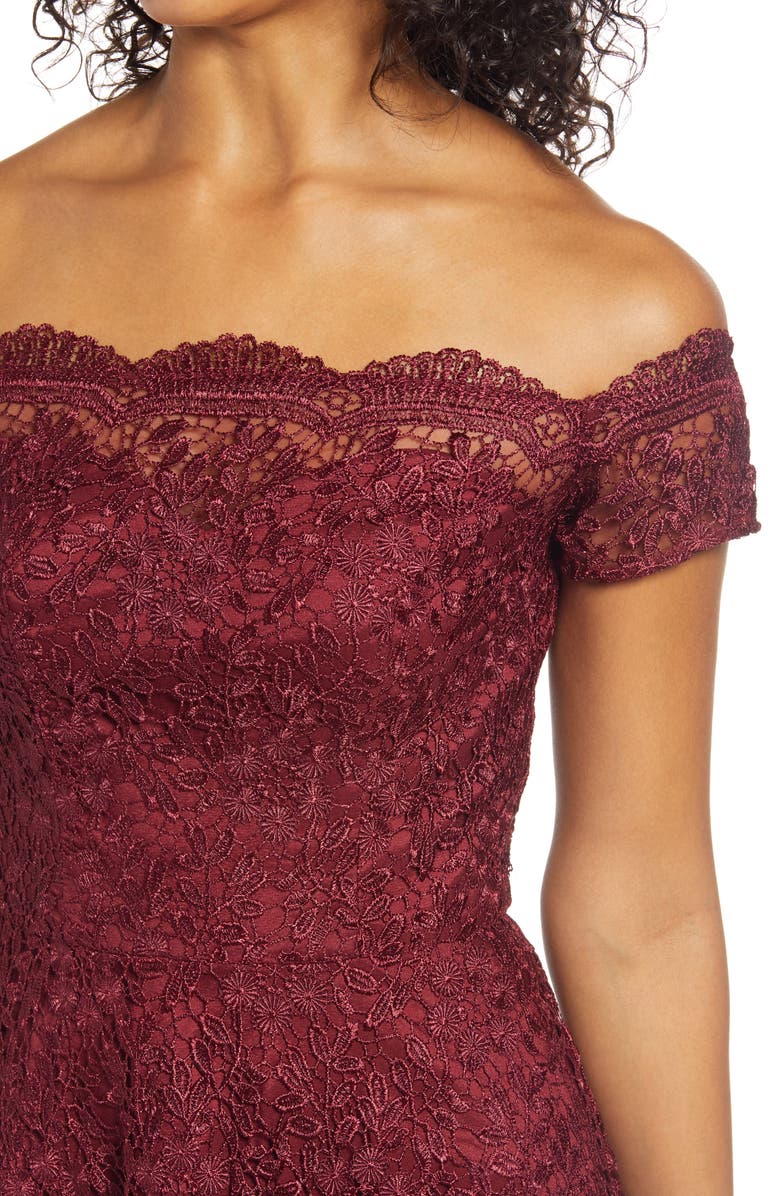 Chi Chi London Penna Crochet Off the Shoulder High/Low Dress, Alternate, color, 