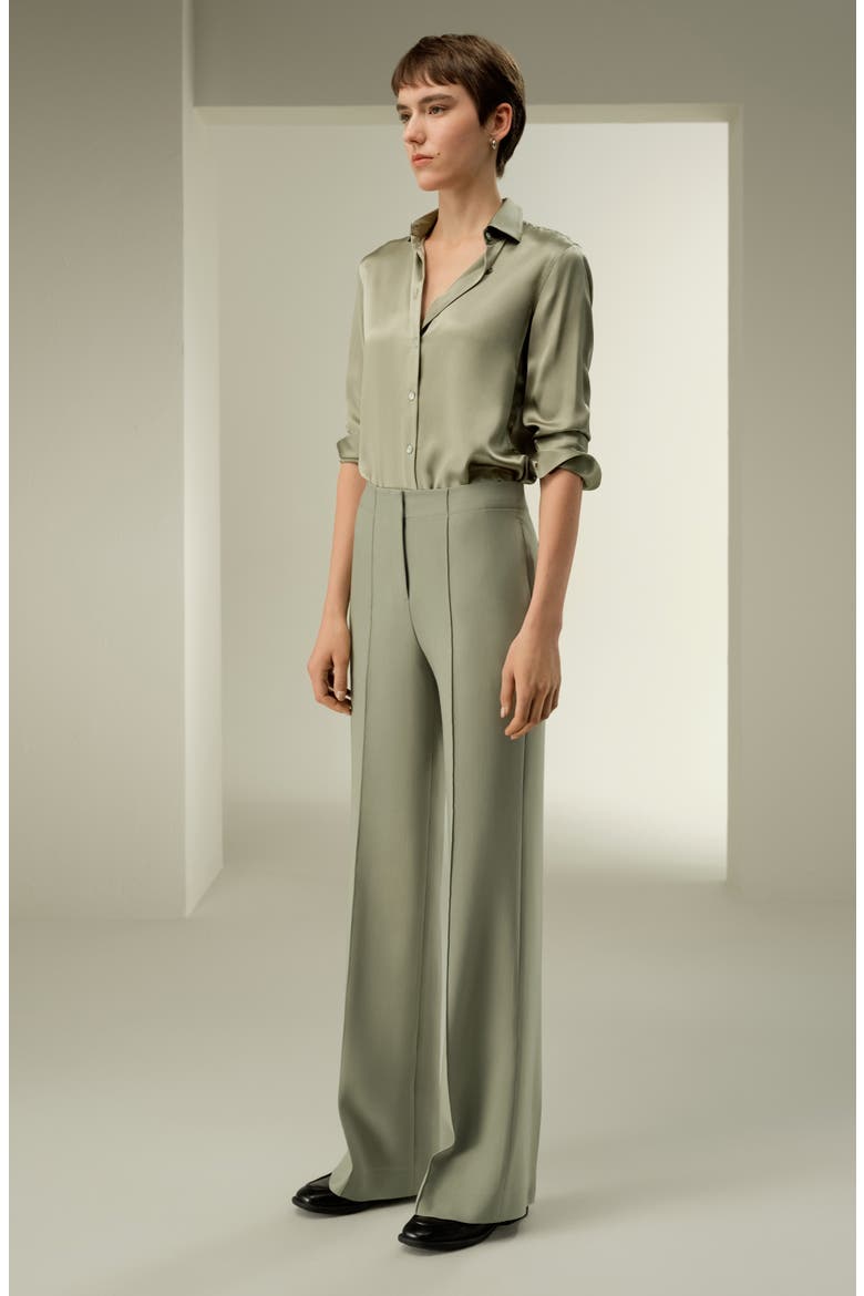 Women's Silk-Wool Twill Flare Pants, Alternate, color, Laurel Oak