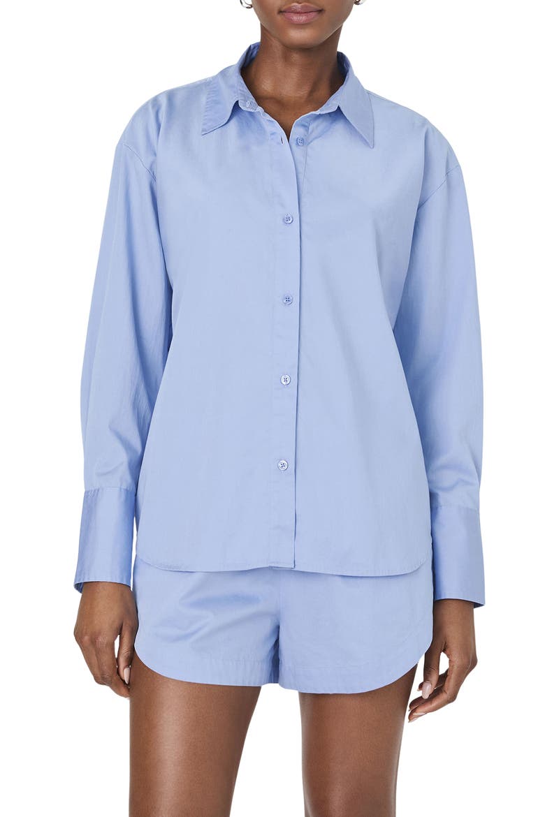 Alexis Oversize Crossover Cotton Button-Up Shirt, Main, color, OXFORD BLUE