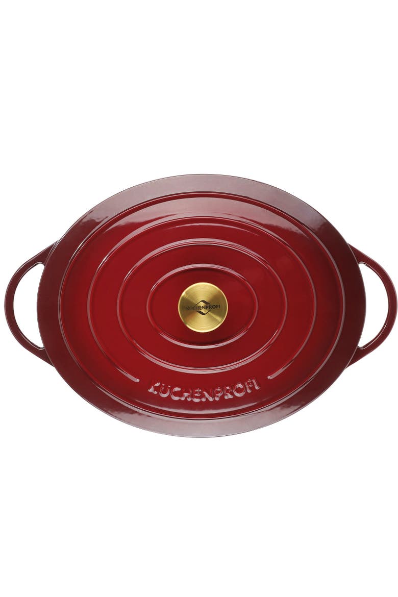 Provence Enameled Cast Iron Oval Dutch Oven, 13" L, 7.4 qt, Alternate, color, Burgundy