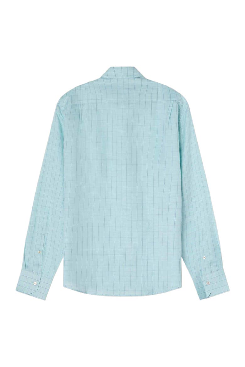 Reynolds Blue Windowpane Cotton Linen Blend Shirt in Contemporary fit, Alternate, color, Green