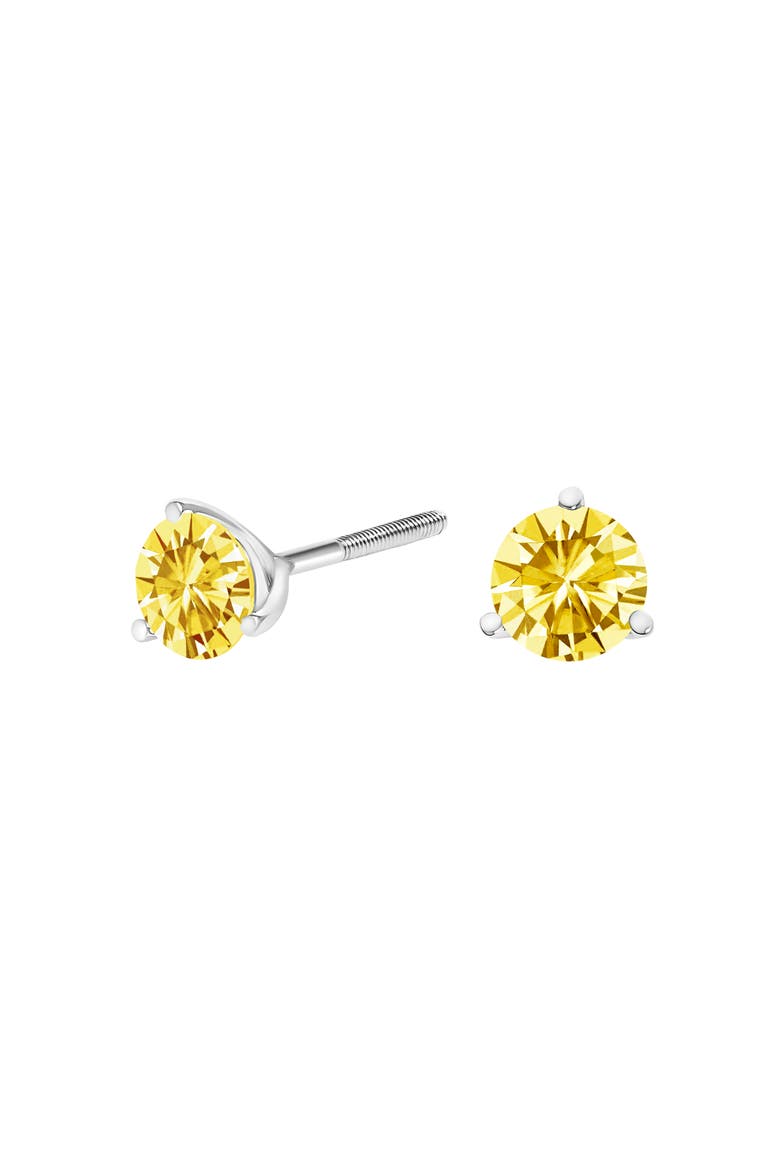 14K Gold 3-Prong Martini Set 2.0 Cttw Yellow Lab Grown Diamond Solitaire Stud Earrings, Alternate, color, White