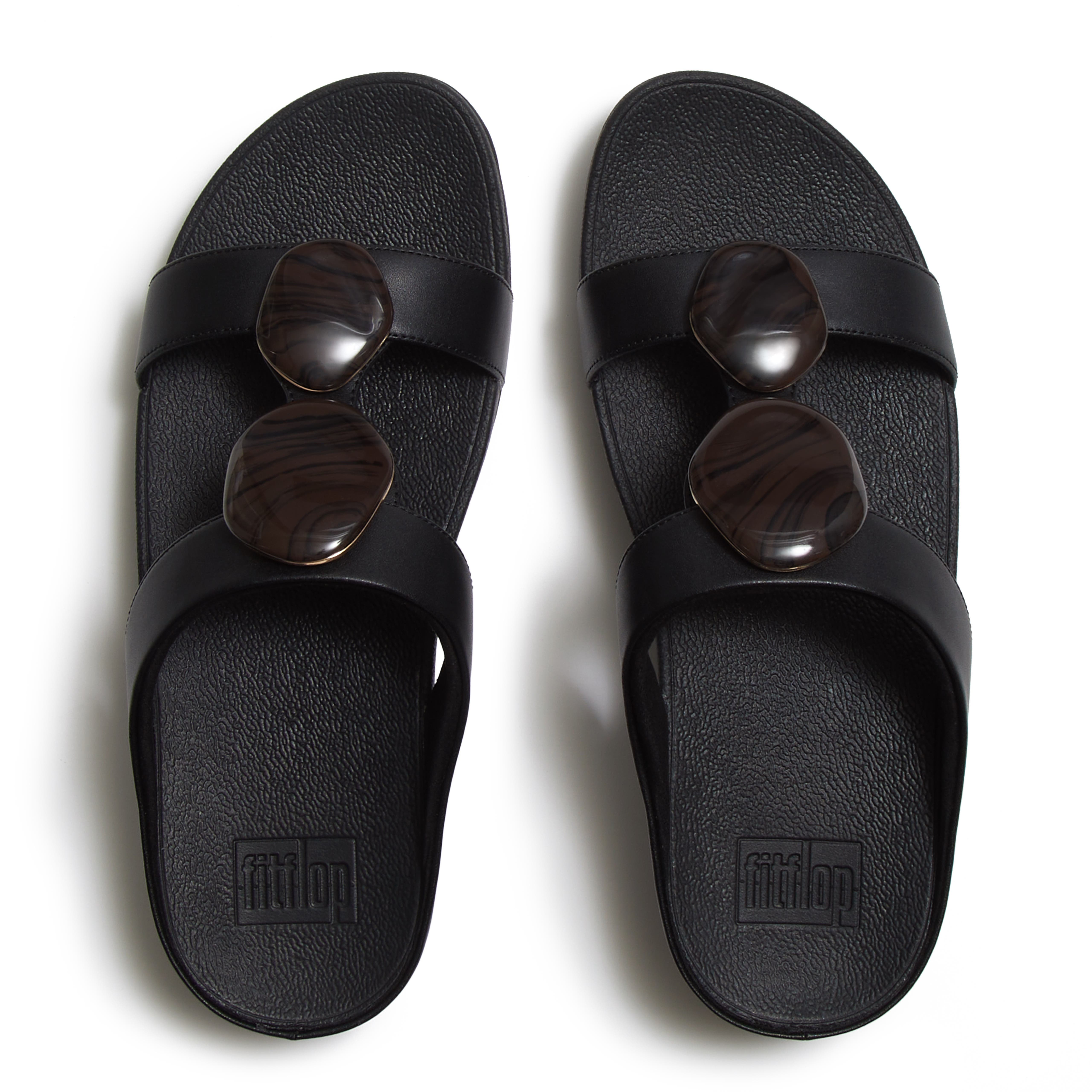 FitFlop Fino Marbled-Stone Slides, Alternate, color, Black