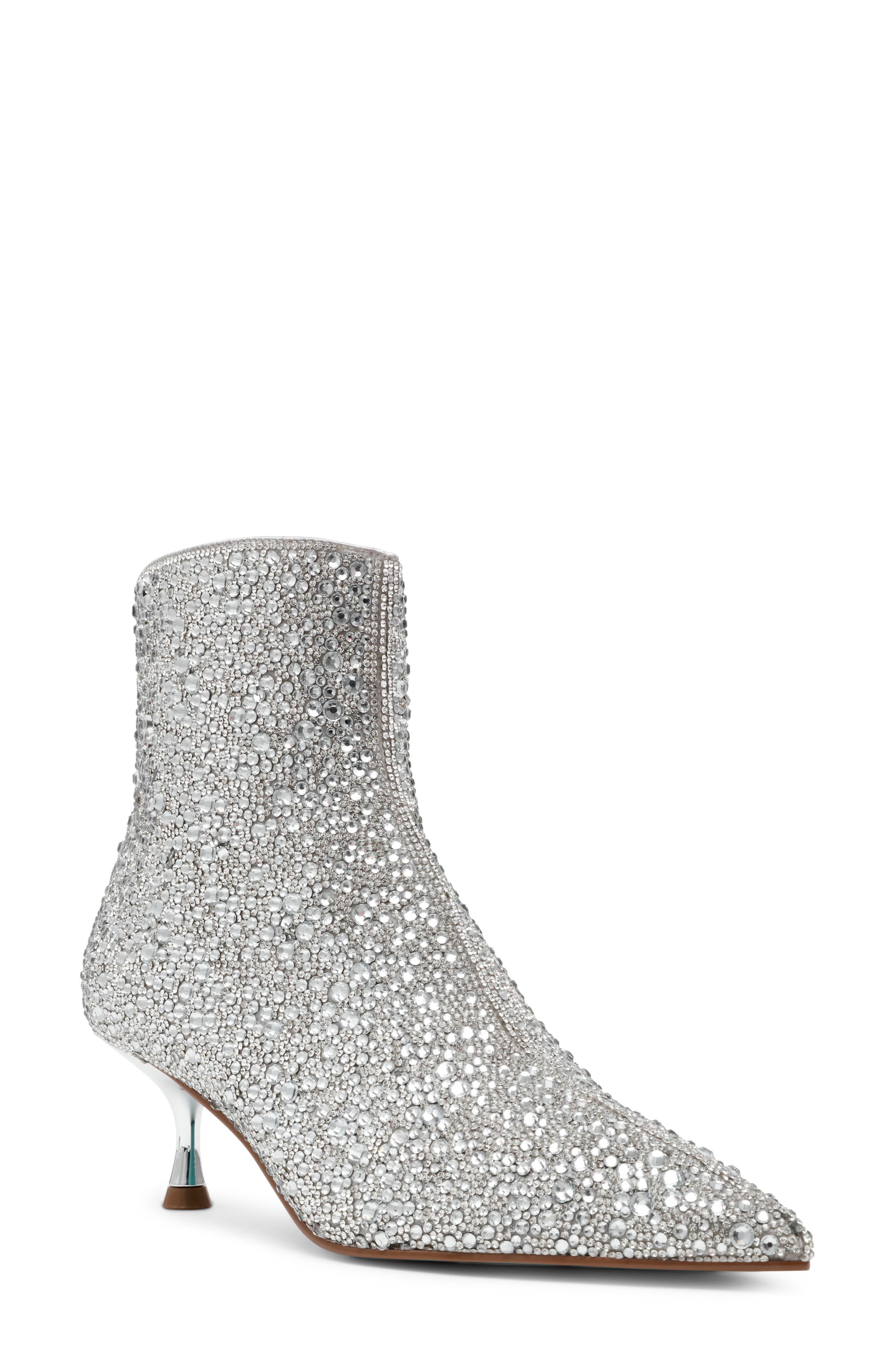 Betsey Johnson Ash Embellished Pointed Toe Kitten Heel Bootie, Main, color, 