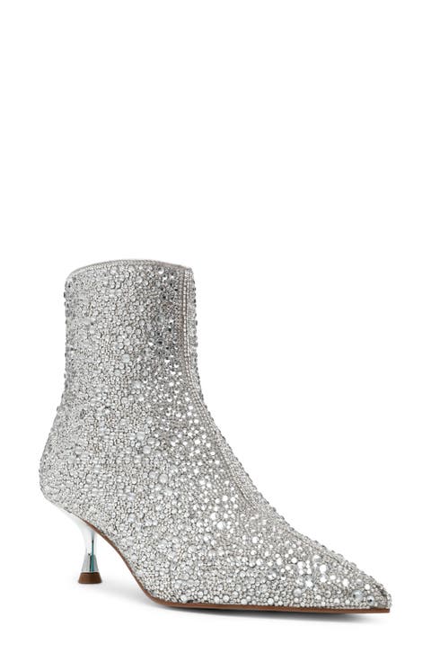 Ash Embellished Pointed Toe Kitten Heel Bootie (Women)